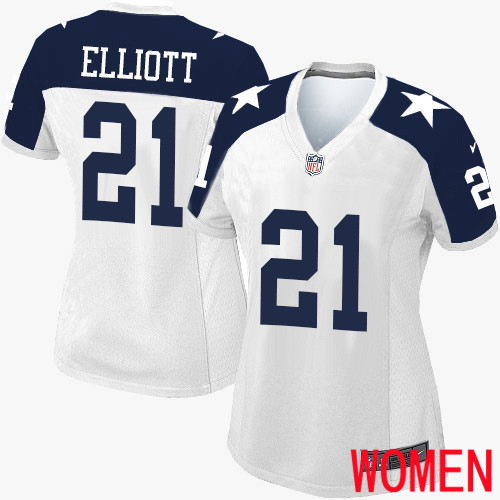 Women Dallas Cowboys Limited White Ezekiel Elliott Alternate #21 Throwback NFL Jersey